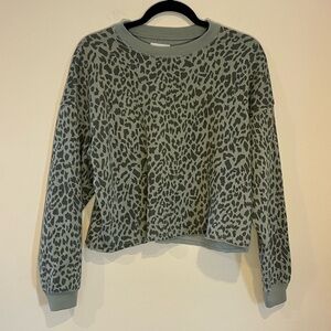 American Eagle Outfitters Green Cheetah  Cropped Knit Sweater